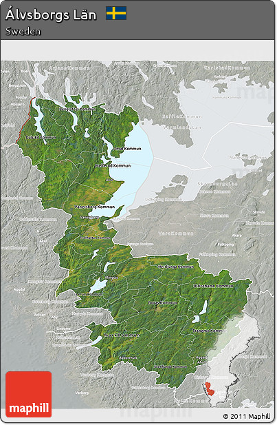 Satellite 3D Map of Álvsborgs Län, lighten, semi-desaturated