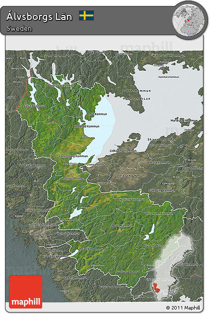 Satellite 3D Map of Álvsborgs Län, semi-desaturated