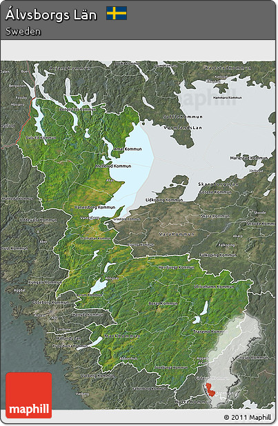 Satellite 3D Map of Álvsborgs Län, semi-desaturated
