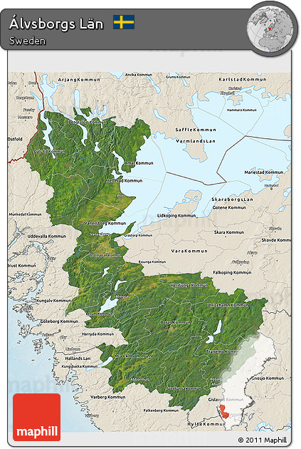 Satellite 3D Map of Álvsborgs Län, shaded relief outside