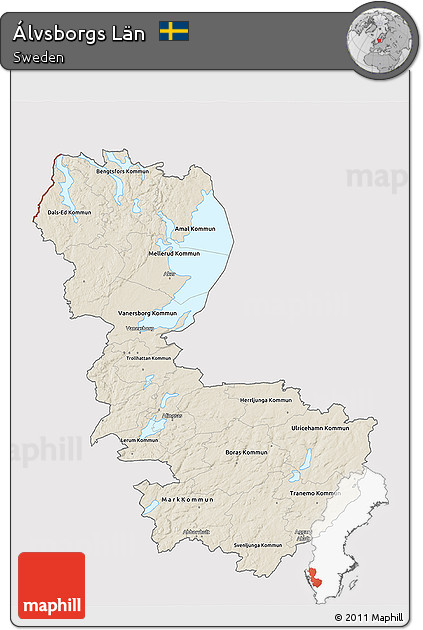 Shaded Relief 3D Map of Álvsborgs Län, cropped outside