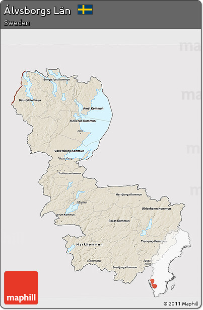 Shaded Relief 3D Map of Álvsborgs Län, cropped outside