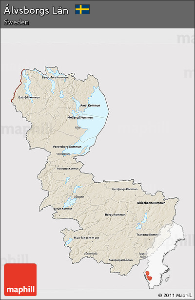 Shaded Relief 3D Map of Álvsborgs Län, cropped outside