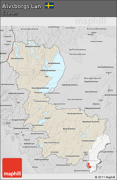 Shaded Relief 3D Map of Álvsborgs Län, desaturated