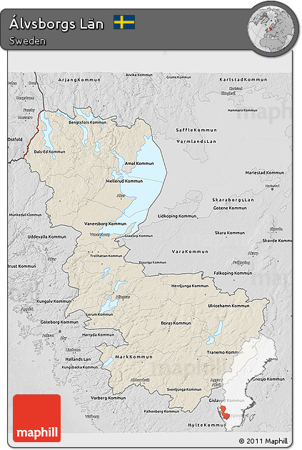 Shaded Relief 3D Map of Álvsborgs Län, desaturated