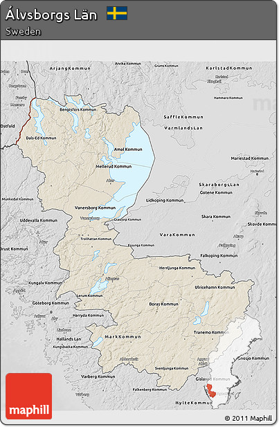 Shaded Relief 3D Map of Álvsborgs Län, desaturated