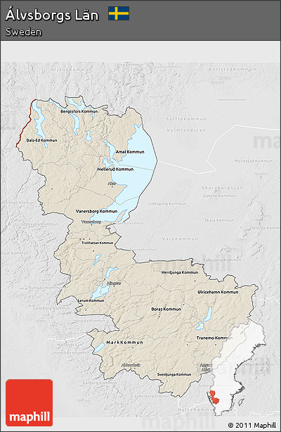Shaded Relief 3D Map of Álvsborgs Län, lighten, desaturated