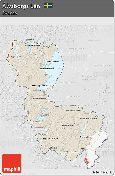 Shaded Relief 3D Map of Álvsborgs Län, lighten, desaturated