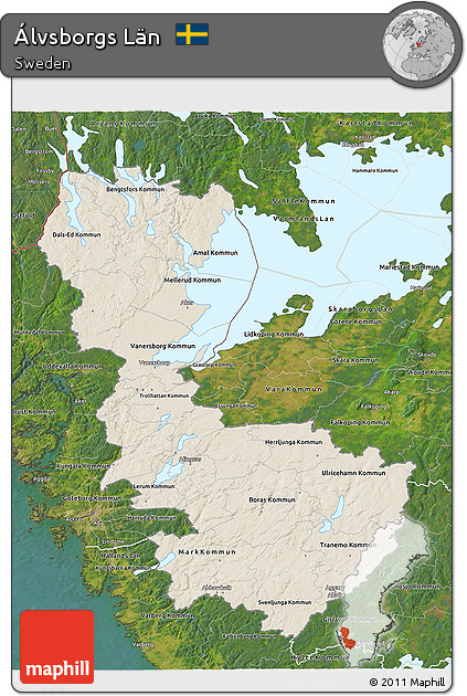 Shaded Relief 3D Map of Álvsborgs Län, satellite outside