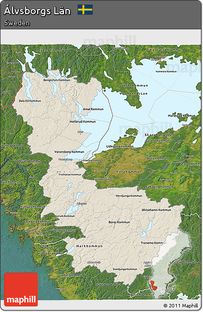 Shaded Relief 3D Map of Álvsborgs Län, satellite outside