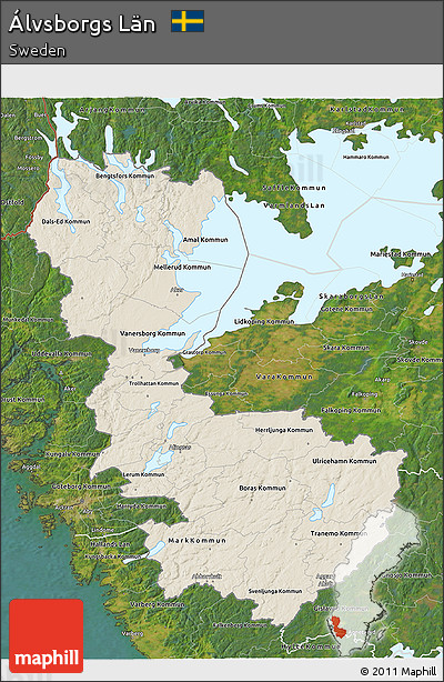 Shaded Relief 3D Map of Álvsborgs Län, satellite outside