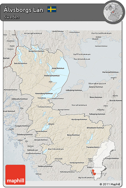 Shaded Relief 3D Map of Álvsborgs Län, semi-desaturated