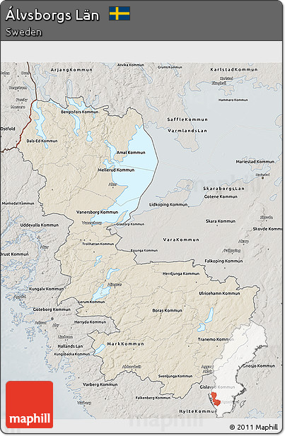 Shaded Relief 3D Map of Álvsborgs Län, semi-desaturated