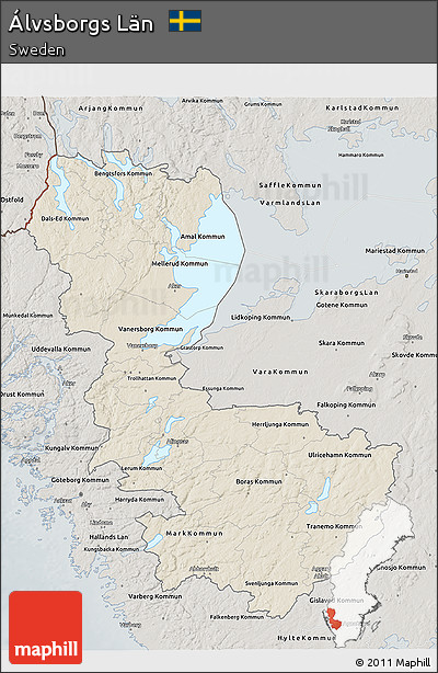Shaded Relief 3D Map of Álvsborgs Län, semi-desaturated