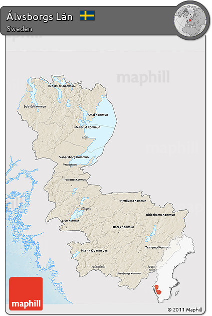 Shaded Relief 3D Map of Álvsborgs Län, single color outside