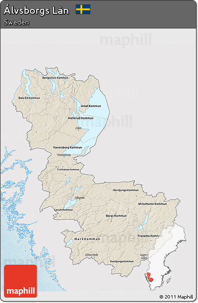 Shaded Relief 3D Map of Álvsborgs Län, single color outside