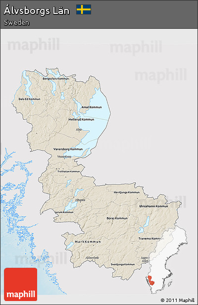 Shaded Relief 3D Map of Álvsborgs Län, single color outside