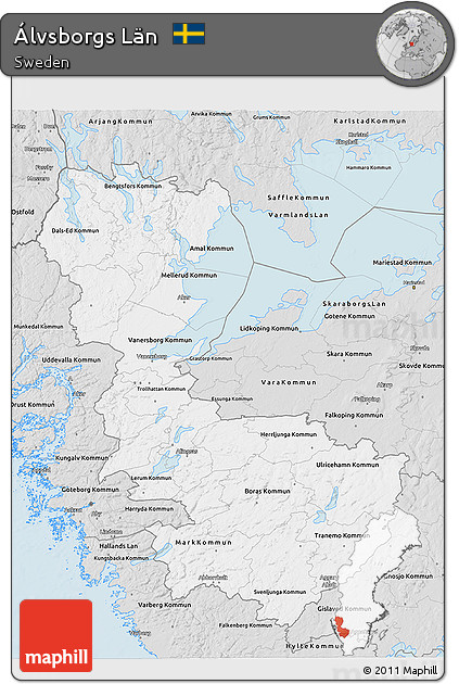 Silver Style 3D Map of Álvsborgs Län