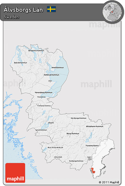 Silver Style 3D Map of Álvsborgs Län, single color outside