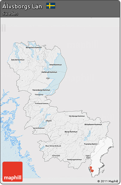 Silver Style 3D Map of Álvsborgs Län, single color outside