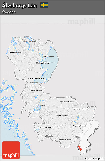 Silver Style 3D Map of Álvsborgs Län, single color outside