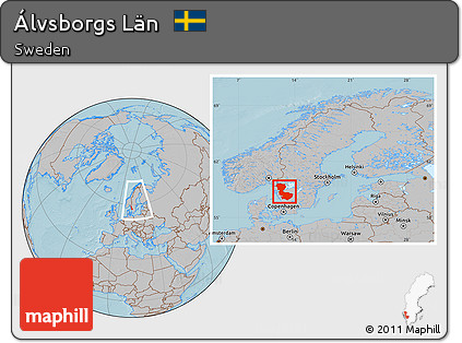 Gray Location Map of Álvsborgs Län, within the entire country, hill shading