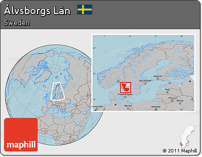 Gray Location Map of Álvsborgs Län, within the entire country, hill shading