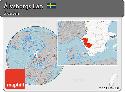 Gray Location Map of Álvsborgs Län, highlighted country, hill shading