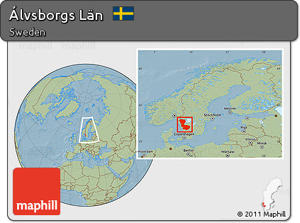 Savanna Style Location Map of Álvsborgs Län, within the entire country, hill shading