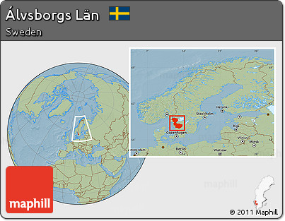 Savanna Style Location Map of Álvsborgs Län, within the entire country, hill shading