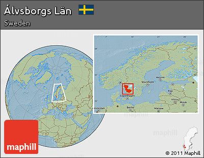 Savanna Style Location Map of Álvsborgs Län, within the entire country, hill shading