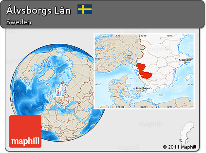 Shaded Relief Location Map of Álvsborgs Län, highlighted country