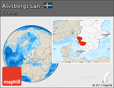 Shaded Relief Location Map of Álvsborgs Län, highlighted country