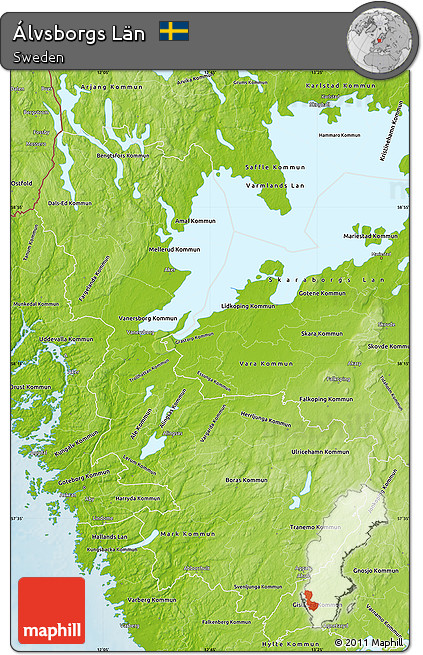 Physical Map of Álvsborgs Län