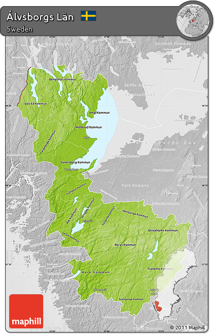 Physical Map of Álvsborgs Län, lighten, desaturated