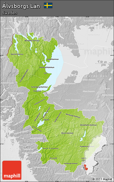 Physical Map of Álvsborgs Län, lighten, desaturated