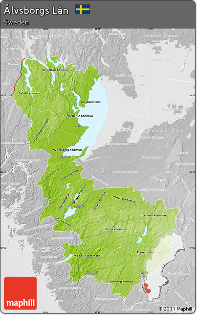 Physical Map of Álvsborgs Län, lighten, desaturated