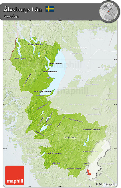 Physical Map of Álvsborgs Län, lighten