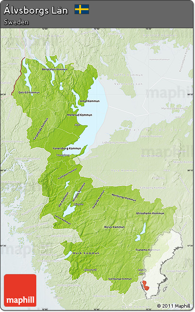 Physical Map of Álvsborgs Län, lighten