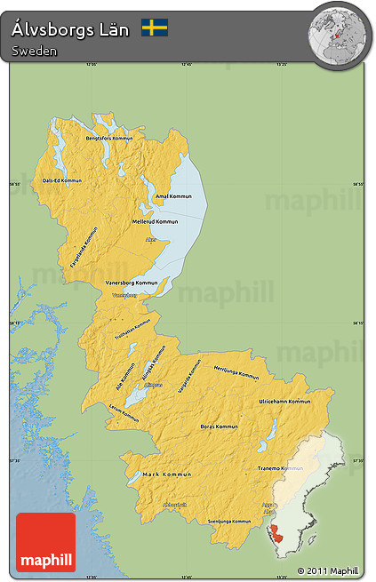 Savanna Style Map of Álvsborgs Län, single color outside