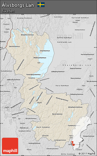 Shaded Relief Map of Álvsborgs Län, desaturated