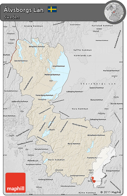 Shaded Relief Map of Álvsborgs Län, desaturated