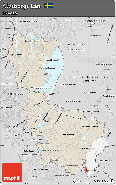 Shaded Relief Map of Álvsborgs Län, desaturated
