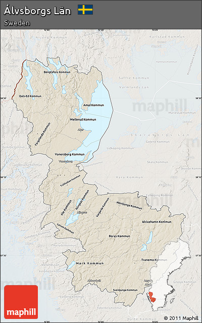 Shaded Relief Map of Álvsborgs Län, lighten