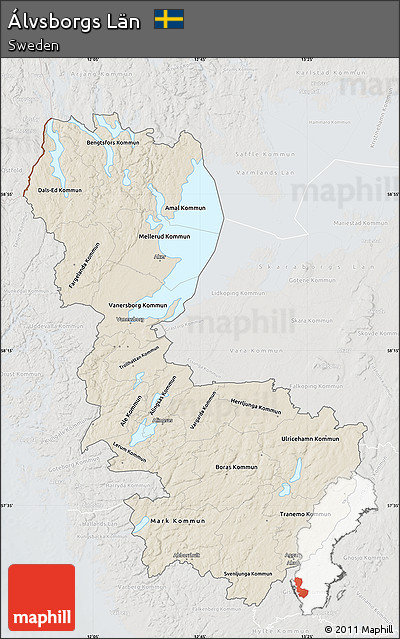 Shaded Relief Map of Álvsborgs Län, lighten, semi-desaturated