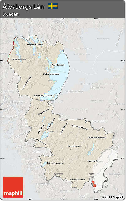 Shaded Relief Map of Álvsborgs Län, lighten, semi-desaturated