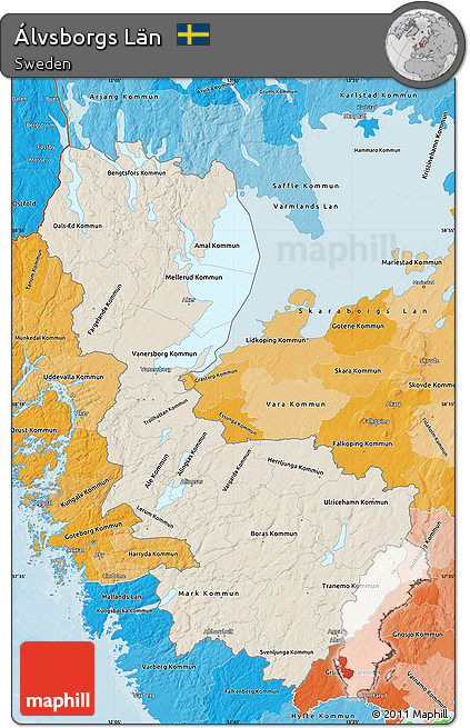 Shaded Relief Map of Álvsborgs Län, political shades outside