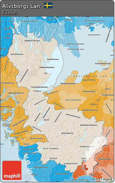 Shaded Relief Map of Álvsborgs Län, political shades outside