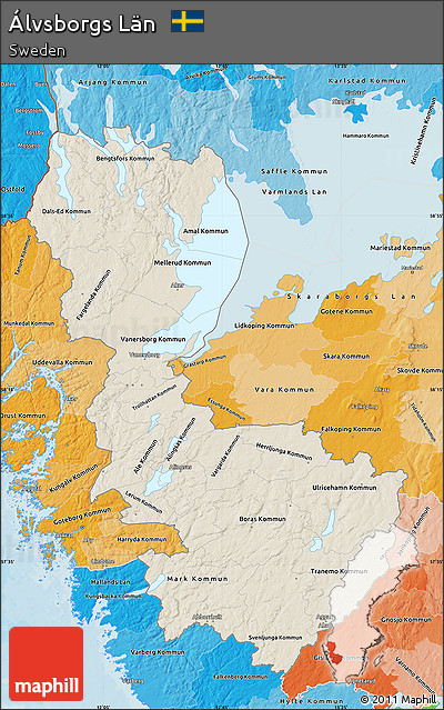 Shaded Relief Map of Álvsborgs Län, political shades outside