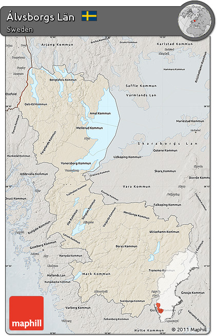 Shaded Relief Map of Álvsborgs Län, semi-desaturated